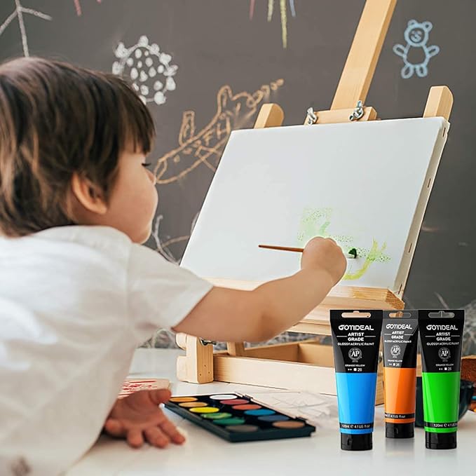 GOTIDEAL Metallic Acrylic Paint Pearl White Tubes(120ml, 4.1 oz) Non Toxic Non Fading,Rich Pigments for Painters, Adults & Kids, Ideal for Canvas Wood Clay Fabric Ceramic Craft Supplies (Pearl White)