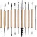 S & E TEACHER'S EDITION 11 Pcs Pottery & Clay Sculpting Tools, Double-Sided, Ceramics Tools Smooth Wooden Handles for Trimming, Embossing Pattern.