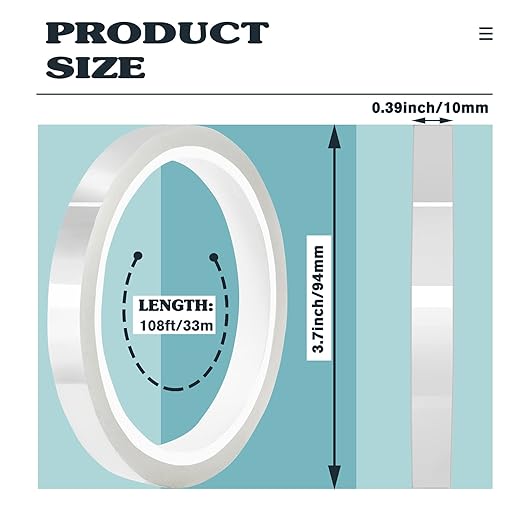 4 Rolls 10mm x33m(108ft) Clear Heat Tape,Transparent High Temperature Heat Resistant Tape,Heat Transfer Tape for Heat Press and Sublimation,Heat Transfer Vinyl,No Residue