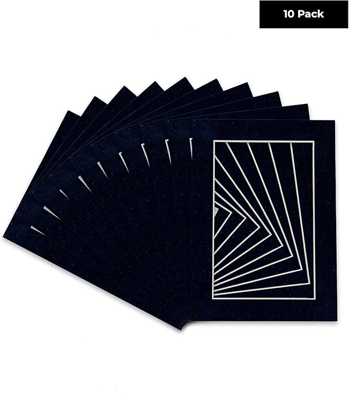 Pack of Ten Acid Free 8.5x11 Mats Bevel Cut for 7x9 Photos - Navy Suede Precut Matboards With Backing Boards and Self Seal Photo Mat Bags For Pictures, Photos, Framing - 4-ply Thickness