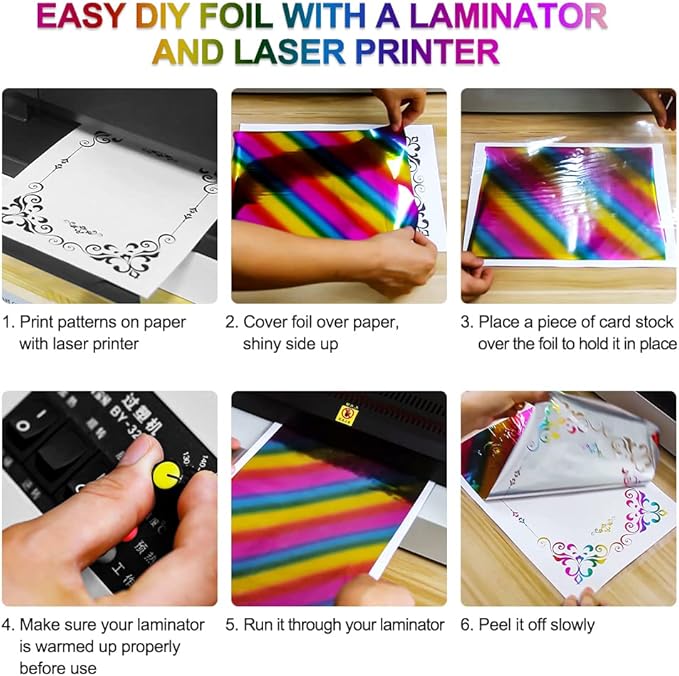 50 Sheets Toner Reactive Foil Sheet for Crafts Paper Holographic Heat Transfer Craft Foil Paper for Scrapbooking Stamping Cardstock Heat Transfer DIY Crafts Accessories 7.9 x 11.4inch-Laser Silver