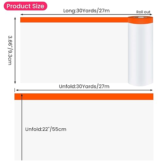 TAPEBEAR Pre-Taped Masking Film, 22" x 30Yards x 3Roll Plastic Sheeting Cover for Painting, Tape and Drape, Painters Masking Tape Film Plastic Drop Cloths for Auto, Appliance and Furniture