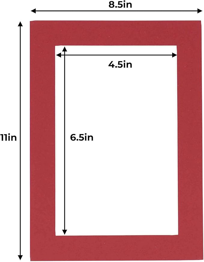 5x7 Mat for 8.5x11 Frame - Precut Mat Board Acid-Free Show Kit with Backing Board, and Clear Bags Deep Red 5x7 Photo Matte Made to Fit a 8.5x11 Picture Frame Matboard for Framing, Pack of 10 Mats