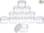 SATINIOR 12 Pack 4 oz Plastic Container Jars with Lids Round Clear Travel Cosmetic Container Jars for Toiletries, Lotion, Cream, Ointments, Makeup, Rhinestone, Samples, Kitchen Storage, White
