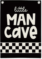 Boy Room Decor,Little Man Cave Sign for boys,Little Man Cave Linen Canvas Banner,Kids Room Wall Hanging Flag Banner, Adventure Nursery Sign for Baby and Kids, Playroom Wall Hanging Flag 18x25 Inch