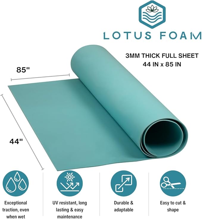 LotusFoam Large 3mm EVA Foam Sheet - 44"x 85" High Density Foam 130 kg/m3 for Cosplay, Costumes, Crafts, Flooring, Outdoor Use - 35 Colors (Coral Blue) - Coral Blue