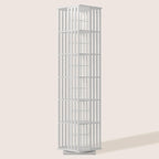 XIMN 360° Rotating Bamboo CD/DVD Shelf - 6-Tier Space-Saving Media Storage Cabinet for Movies, Organizer with Super Compact Design (White, 6 Tier)