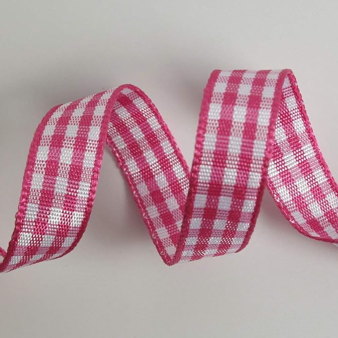 Pink and White Gingham Ribbon Hot Pink Gingham Ribbon 25 Yards Each Roll 100% Polyester (3/8", Hot.Pink)