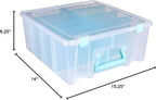 ArtBin 6990SA Super Satchel Double Deep Compartment Box - Art Storage with 8 Removable Compartments, Smart Closure for Craft Supplies (Clear & Aqua- Pack of 1)