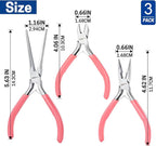 3 PCS Mini Pliers Set, Pink Jewelry Pliers Kit with Needle Nose, Diagonal and Long Nose, Small Plier Tool for Jewelry Making, DIY Crafts, Beading and Electronic Repair