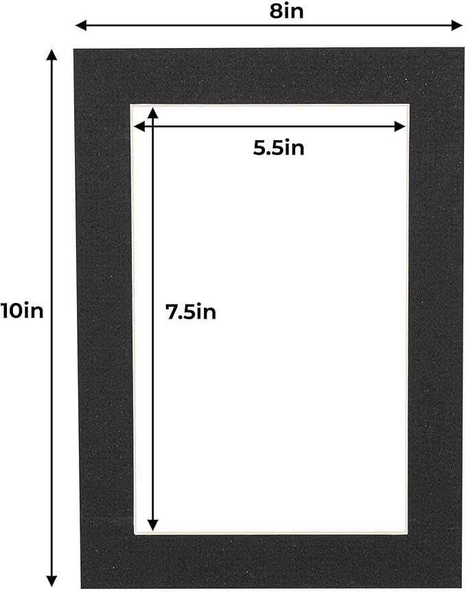 6x8 Mat for 8x10 Frame - Precut Mat Board Acid-Free Show Kit with Backing Board, and Clear Bags Textured Black 6x8 Photo Matte Made to Fit a 8x10 Picture Frame Matboard for Framing, Pack of 10 Mats