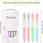 Temiary 4 Pcs Erasable Gel Pens & 10 Pcs Refills, Retractable Ink Pen with Eraser Clear, 0.5mm Fine Point Smooth Writing Make Mistakes Disappear for Crossword Puzzles Note Taking (Blue Ink)