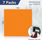 ROBOTIME 7-Pack Double-Sided Colored 1/8" Plywood Sheets - 12 x 12 x 1/8 Inch - Roller-Coated Solid Color 3mm Craft Wood Sheets for Laser Cutting - Assorted Colors - WB124