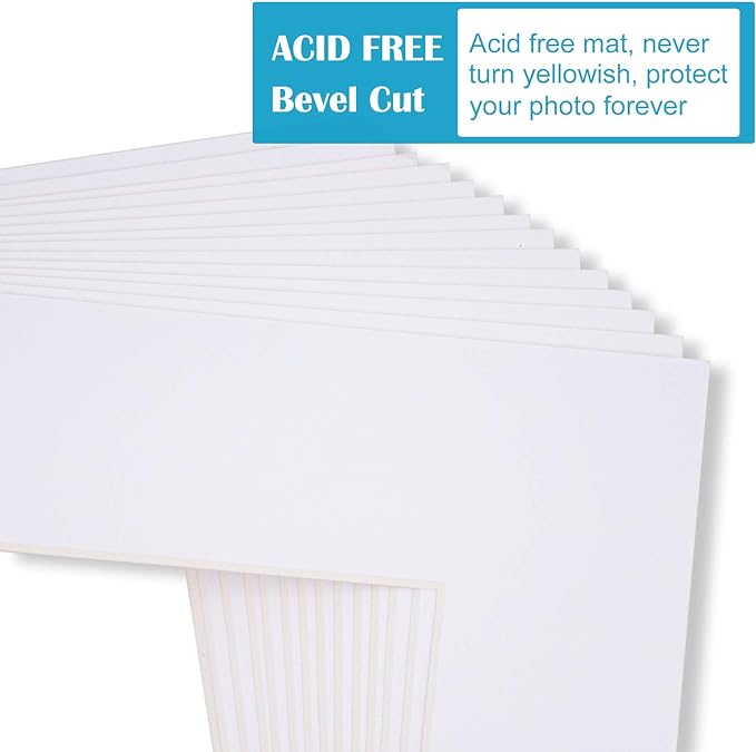 Egofine Pack of 25 White Pre-Cut 5x7 Picture Mat for 4x6 Photo with White Core Bevel Cut Mattes Sets. Includes 25 High Premier Acid Free Mats & 25 Backing Board & 25 Clear Bags