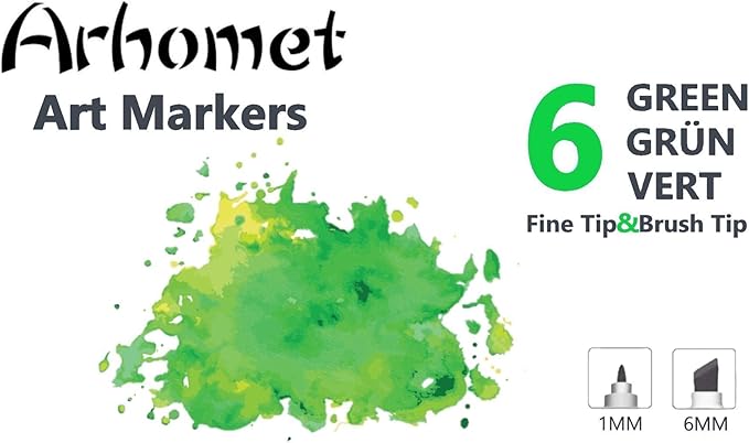 6pcs Green Forest Trees Grass Colors Alcohol Markers Set, Dual Tips Art Markers Drawing Sketched Double Tipped for Adults Kids (Green)