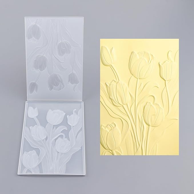 BAOFALI 3D Flowers Theme Plastic Embossing Folders Tulip for DIY Scrapbooking Photo Album Card Paper Craft Decoration for Card Making,Embossing Template Paper Card Embossing Stencil