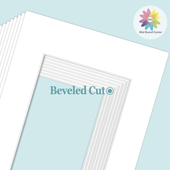 MBC MAT BOARD CENTER, 10 Pack 11X14 for 9X12 White Picture Mats Frame Mattes, Bevel Cut, Acid Free, 4-Ply Thickness