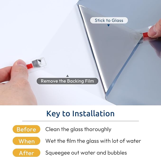rabbitgoo Window Privacy Film One Way Window Tint for Home, Removable Reflective Heat Sun Blocking Anti UV Glass Door Covering, Mirror Tinting Film House Office, 23.6 in X 13.1 Feet, Silver