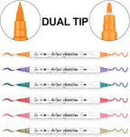 TRANSON 12 Colors Fine and Brush Dual-tip Acrylic Paint Marker Pen Set for Canvas Rock Wood Leather Ceramic DIY Painting