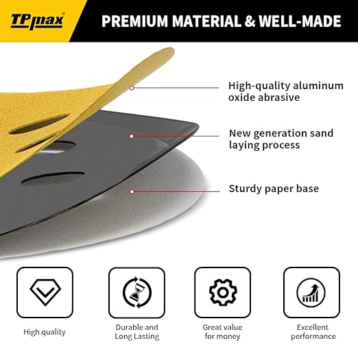 100PCS 5 Inch 400 Grit 125mm 8 Hole Sanding Discs Sandpaper - Premium Gold Round Hook and Loop for Random Orbital Sander - Ideal for Wood, Metal, Automotive