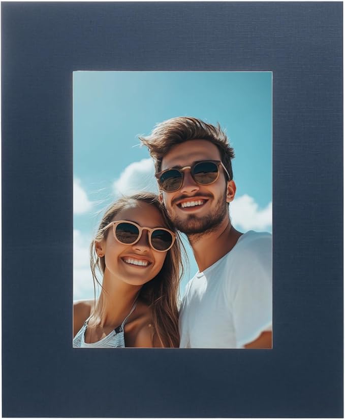 uxcell Picture Mats, 8 x 10 Mat Board Center for 5 x 7 Pictures Acid Free White Core Bevel Cut Frame Mattes for Display Art Measuring, Dark Blue