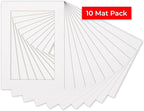 Pack of Ten Acid Free 8.5x11 Mats Bevel Cut for 7x9 Photos - White Precut Matboards with Backing Boards and Self Seal Photo Mat Bags for Pictures, Photos, Framing - 4-ply Thickness