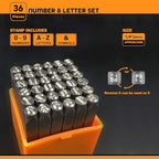 OWDEN Professional 36Pcs. Steel Metal Stamp Set,(1/4”) 6mm,Steel Number and Letter Punch Set,Alloy Steel Made HRC 58-62 for Jewelry Craft Stamping.