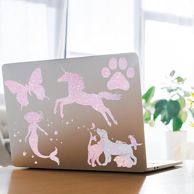 36 Sheets Holographic Sticker Paper Clear A4 Vinyl Sticker Paper Self Adhesive Waterproof Transparent Film Gem Rainbow Star Patterns, 11.7 x 8.3 Inch (Star)