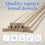 Wood Square Dowel Rods 3/16-inch x 48 Pack of 25 Wooden Craft Sticks for Crafts and Woodworking by Woodpeckers
