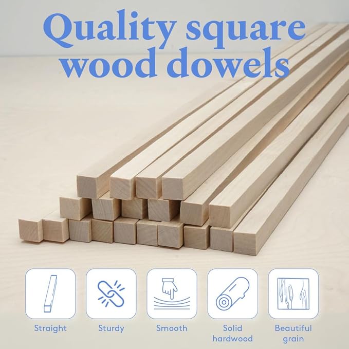 DIY Wooden Square Dowel Rod 3/16-inch x 12 Pack of 50 Hobby Wood Sticks for Crafts, Wood Trim & Architecture Model Making, by Woodpeckers