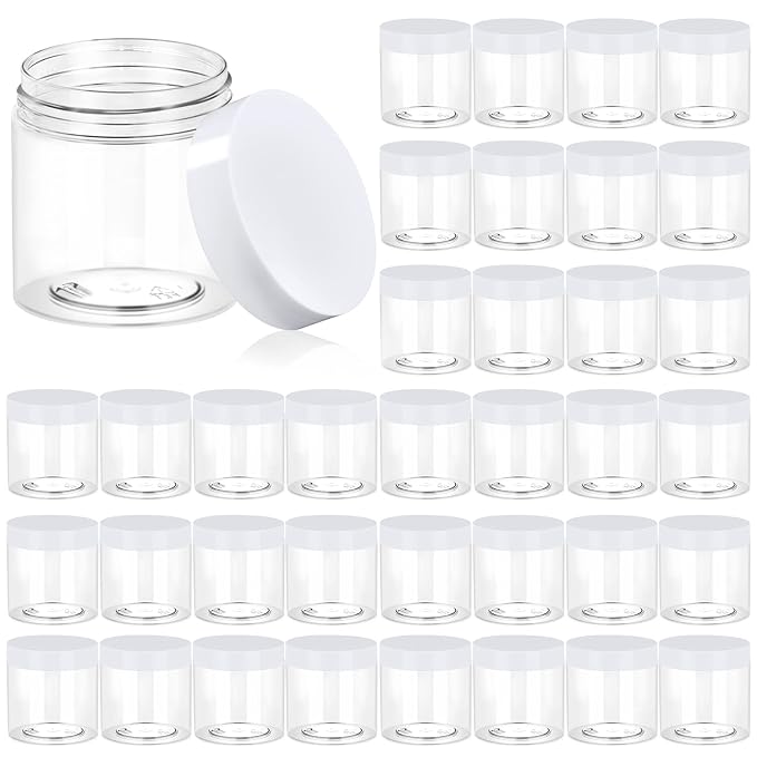 36 Pack 4 OZ Plastic Jars Round Clear Cosmetic Container Jars with White Lids, Eternal Moment Plastic Slime Jars for Lotion, Cream, Ointments, Makeup, Eye shadow, Samples, Potravel Storage