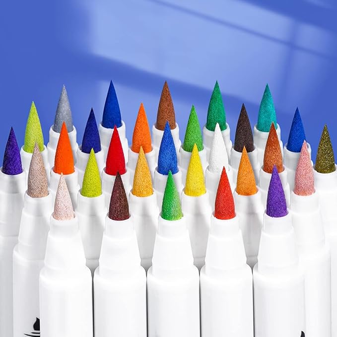 Arrtx Acrylic Paint Pens, 58 Colors for Rock Painting, Extra Brush Tip, Water Based Paint Markers for Stone, Glass, Easter Egg, Wood and Fabric Painting-No Toxic,No Odor-Type 30A+B