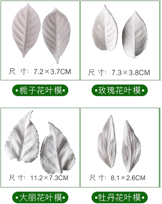 KALAIEN 8Pcs Sugar Paste Leaf Veiners Fontant Mold Fondant Silicone Leaf Rose/Peony/Lily 3D Craft Tool