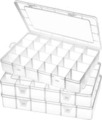 Large 24 Grids Plastic Organizer Box Adjustable Dividers,Clear Storage Box for Jewelry, Art DIY Crafts, Washi Tapes, Beads and Small Parts(3 Pack)
