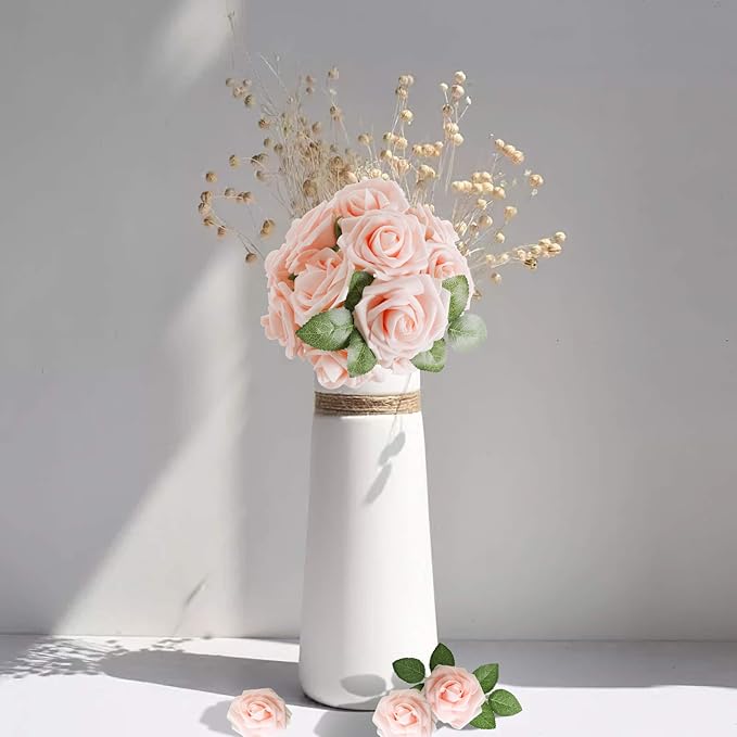 AmyHomie Artificial Flowers Blush Pink Rose 100pcs Real Looking Fake Roses w/Stem for DIY Wedding Bouquets Centerpieces Arrangements Party Baby Shower Home Decorations