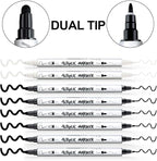 TRANSON 6 Black and 2 White Paint Markers Bold and Fine Dual-tip Acrylic Paint Marker for Rock Glass Canvas Wood Leather Ceramic DIY Painting