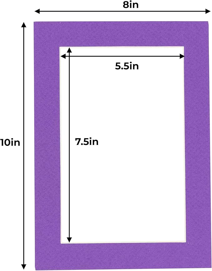 6x8 Mat for 8x10 Frame - Precut Mat Board Acid-Free Show Kit with Backing Board, and Clear Bags Purple 6x8 Photo Matte Made to Fit a 8x10 Picture Frame Matboard for Framing, Pack of 1 Mat
