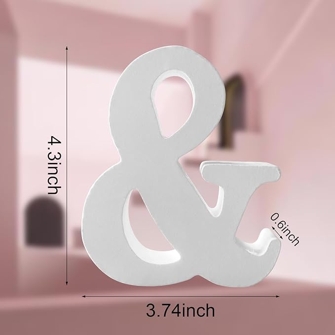 Wood Letters 4.3 Inch, White Unfinished Wood Letters for Graft, Wooden Letters for Wall Decor, Standing Letters for Bedroom, Home, Birthday, Party, DIY Graft (&)
