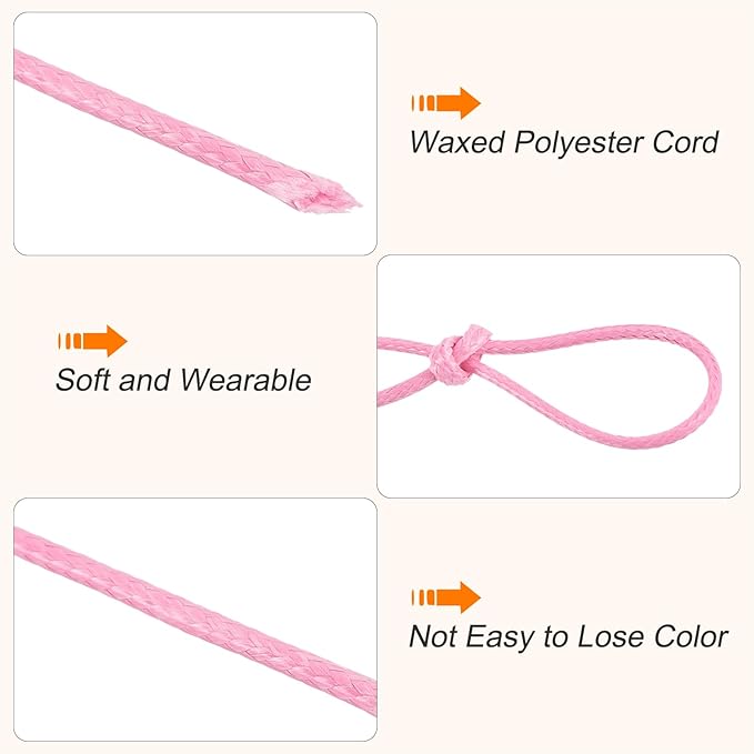 MECCANIXITY Waxed Cord 1.5mm Waxed Polyester Cord 175 Yard Wax String for Bracelet Making,Necklaces, Beading,Jewelry Making and DIY Crafts(Pink)