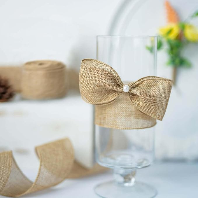 Burlap Ribbon Wired, Farmhouse Rustic Ribbon for Gifts Wrapping DIY Crafts Floral Bows Wreath Making Party Supplies Holiday Home Decoration, 2.5 Inch x 10 Yards