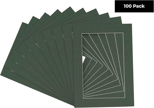 11x14 Mat for 8.5x11 Photo - Precut Hunter Green Picture Matboard for Frames 11 x 14 Inches - Bevel Cut to Display Art 8.5 x 11 Inches - Acid Free Pack of 100 MATS with Backing Boards & Clear Bags
