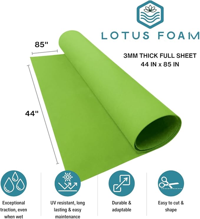 LotusFoam Large 3mm EVA Foam Sheet - 44"x 85" High Density Foam 130 kg/m3 for Cosplay, Costumes, Crafts, Flooring, Outdoor Use - 35 Colors (Key Lime) - Key Lime