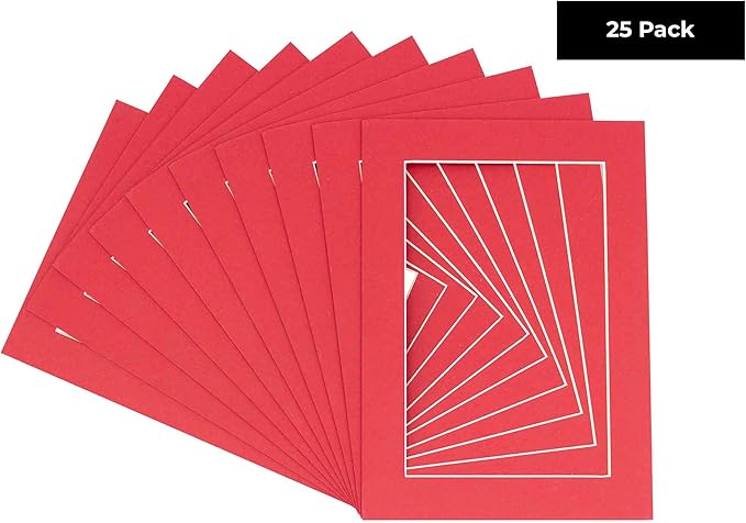 6x8 Mat for 8x10 Frame - Precut Mat Board Acid-Free Deep Red 6x8 Photo Matte Made to Fit a 8x10 Picture Frame, Premium Matboard for Family Photos, Show Kits, Art, Picture Framing, Pack of 25 Mats