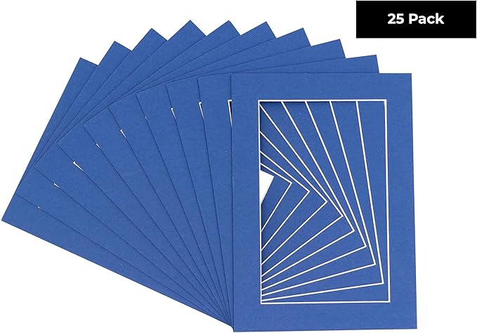 Pack of 25 Acid Free 8.5x11 Mats Bevel Cut for 7x9 Photos - Bottle Blue Precut Matboards For Pictures, Photos, Framing - 4-ply Thickness
