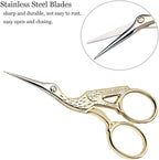 BIHRTC Stork Scissors with Leather Cover Stainless Steel Crane Design Sewing Embroidery Household Scissors for Sewing Crafting Art Work Threading Needlework Knitting