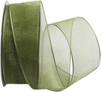 Ribbon Bazaar Sheer Organza Wired Ribbon - 100% Polyester Wire Edged Ribbon for Floral Decor, Table Arrangements, Apparel Embellishment & More - 1-1/2" Moss 25yd