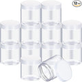 SATINIOR 12 Pack Plastic Container Jars with Lids Round Clear Travel Cosmetic Container Jars for Toiletries, Lotion, Cream, Ointments, Makeup, Rhinestone, Samples, Kitchen Storage (7 Ounce, Clear)