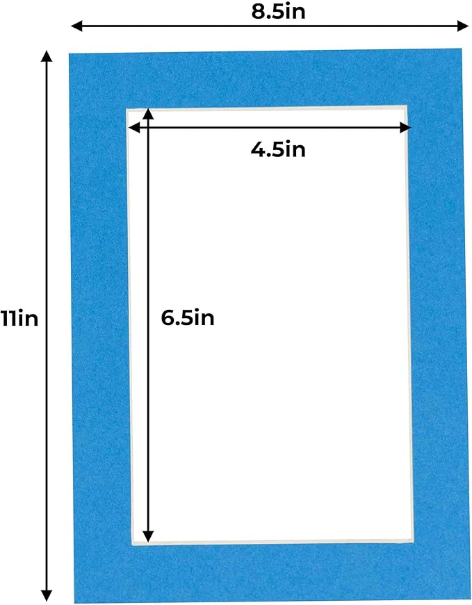 5x7 Mat for 8.5x11 Frame - Precut Mat Board Acid-Free Bay Blue 5x7 Photo Matte Made to Fit a 8.5x11 Picture Frame, Premium Matboard for Family Photos, Show Kits, Art, Picture Framing, Pack of 10 Mats