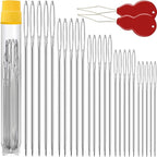 75 Pack Premium Large Eye Needles for Hand Sewing with 4 Needle Threaders, Assorted Sizes, Embroidery Needles for Hand Sewing, Sewing Needles Large Eye, Big Eye Needle