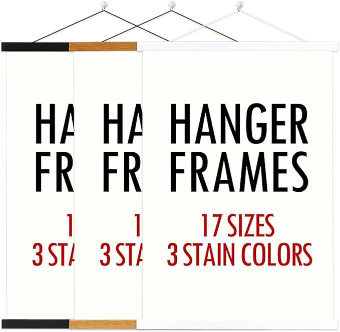 Ywlake Magnetic Poster Hanger, 19x27 19x13 19x25 Poster Frame Wood Wooden Magnet Print Posters Dowel Scroll Hanger Hangers Hanging Kit for Walls Map Canvas Artwork (Teak Wood, 19")